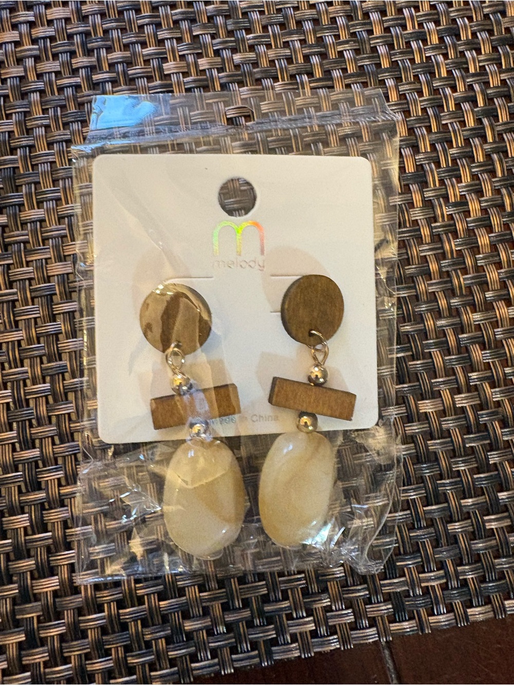 Melody Amber Cetrine stone Wood  Drop Earrings in gold tone hardware